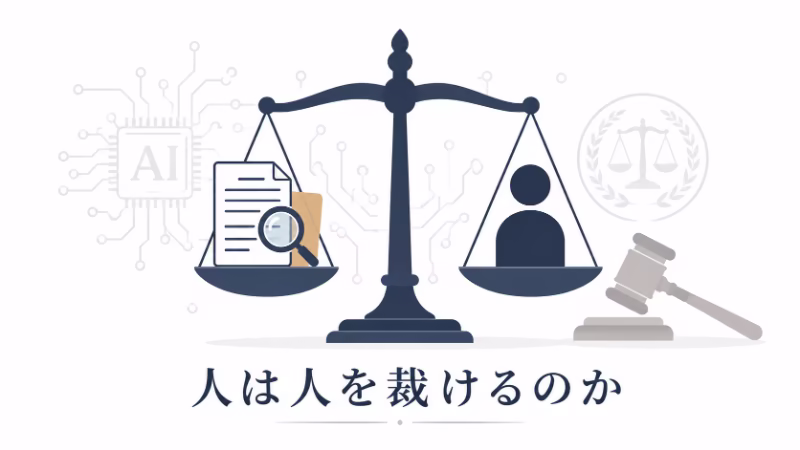 『三度目の殺人』のテーマである人が人を裁けるのかという問いを表す挿絵