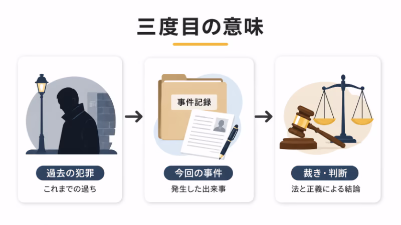『三度目の殺人』の三度目の意味を3つの象徴で説明する挿絵