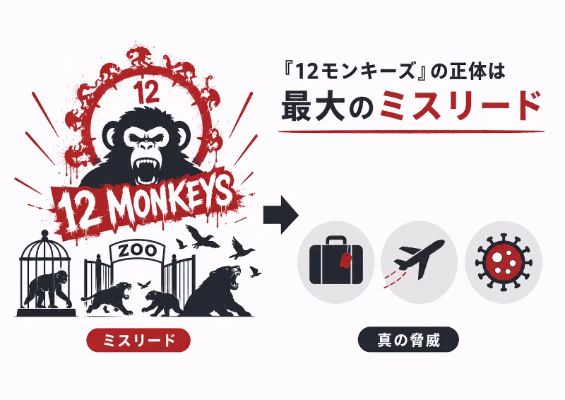 12モンキーズが黒幕ではなくミスリードであることを示したフラットデザインの挿絵