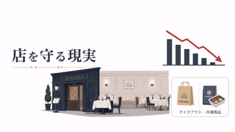 コロナ禍で高級レストランが厳しい経営判断を迫られる様子を表した挿絵