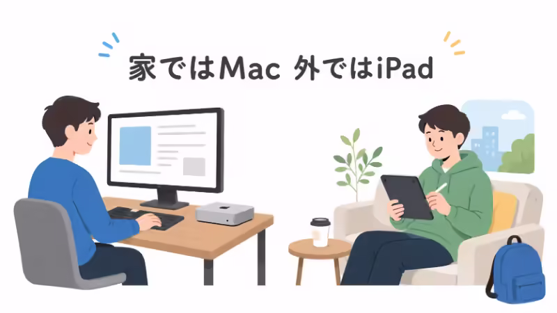 家ではMac mini、外ではiPadを使い分けるイメージ