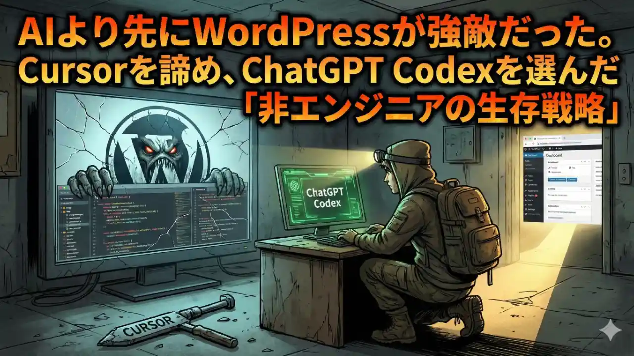 CursorではなくChatGPT Codexを選び、GitHubと連携してWordPressツール開発を行う非エンジニアのデスク風景