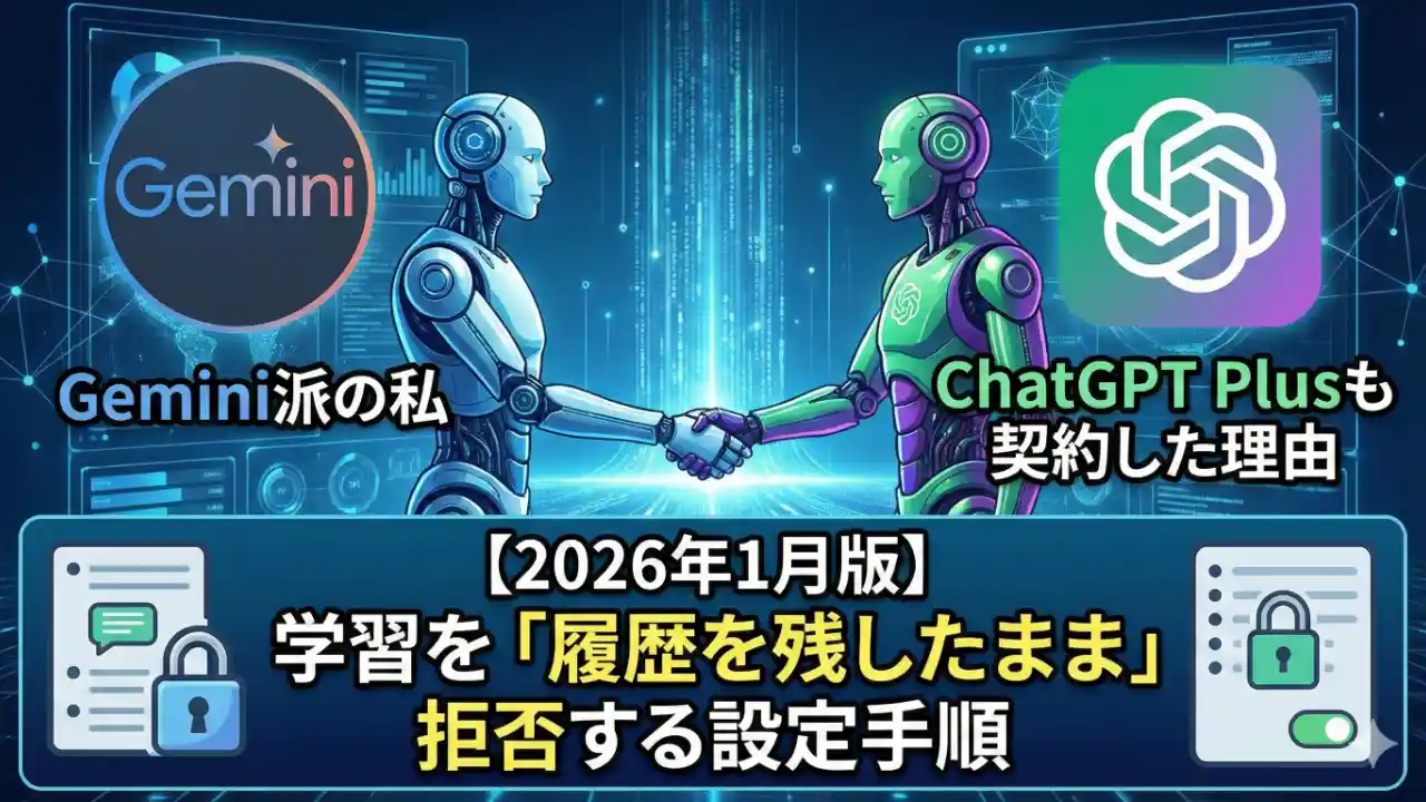 ChatGPTとGeminiのどちらにも有料課金を始めたので、2つのAIが握手しているイラスト