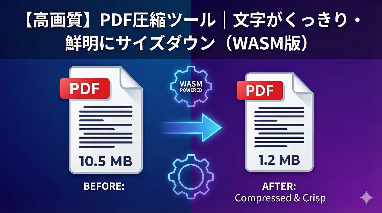 高画質なPDF圧縮ツールの操作画面。文字を潰さずにサイズダウンしている様子。