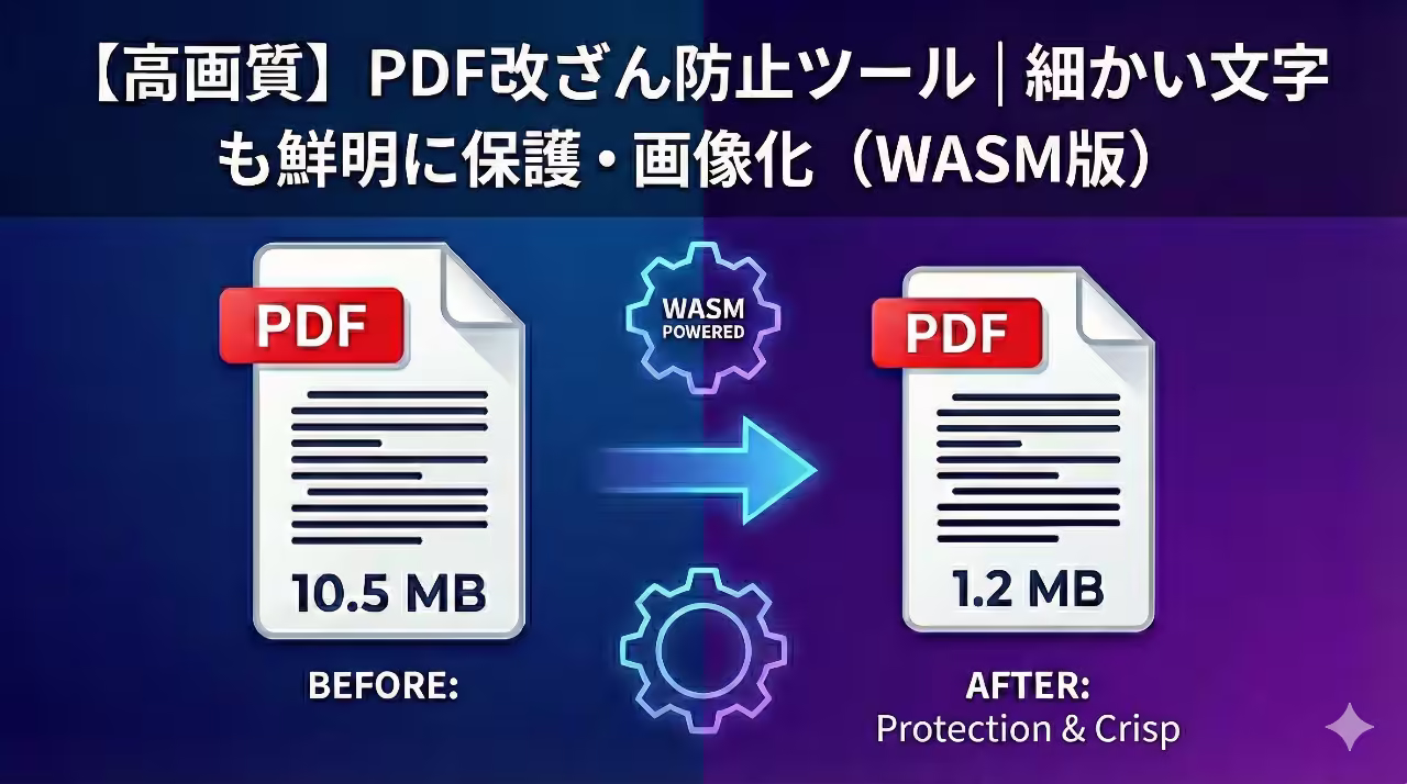 高画質なPDF改ざん防止ツールの操作画面。細かい文字も鮮明なまま保護処理している様子。