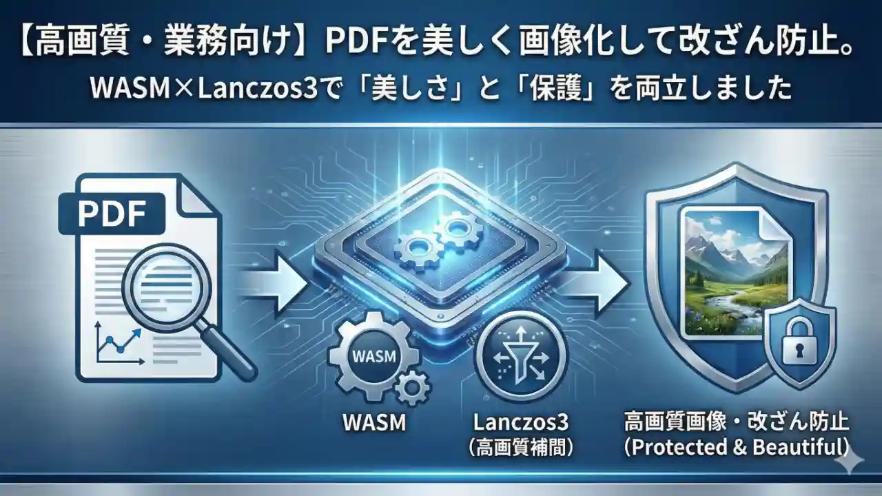 PDFをWASMのツールを使って高画質で画像化しているイラスト。