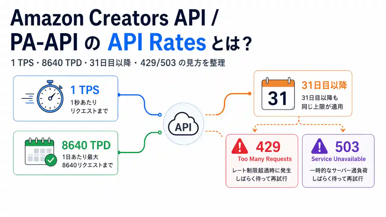 AmazonのCreator APIについて簡易な説明をしているイラスト