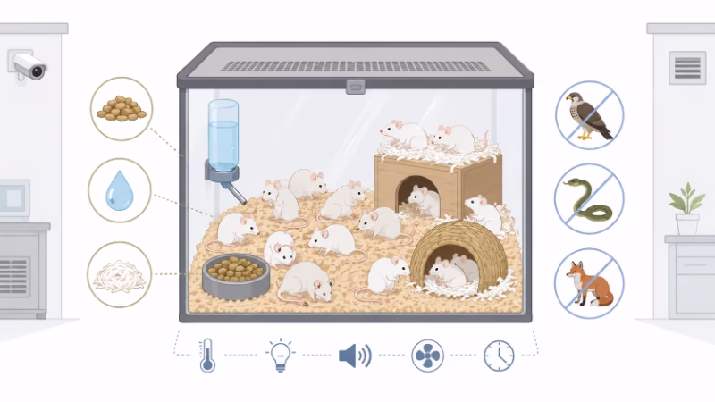 ユニバース25の全体像を示したマウス実験のイメージイラスト