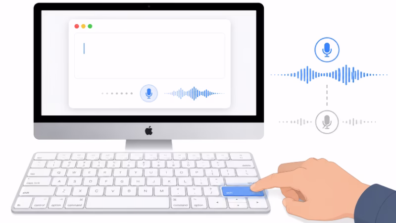 右Shiftキーを押している間だけ録音するPush-to-Talk方式のイメージイラスト