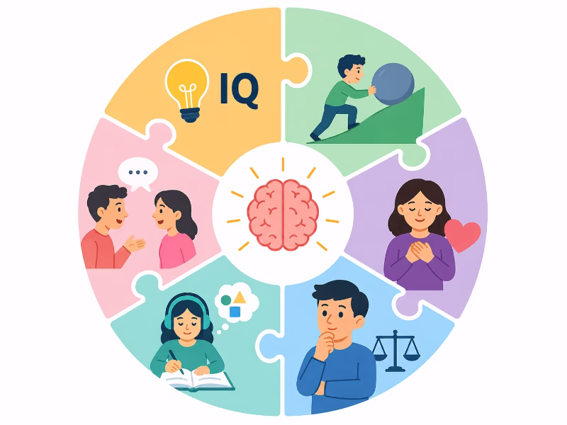 IQが頭の良さの一部であることを示す図解イラスト