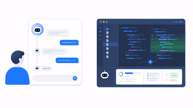 一般的なチャットAIとCodex App Serverの使われ方の違いを示す比較イラスト