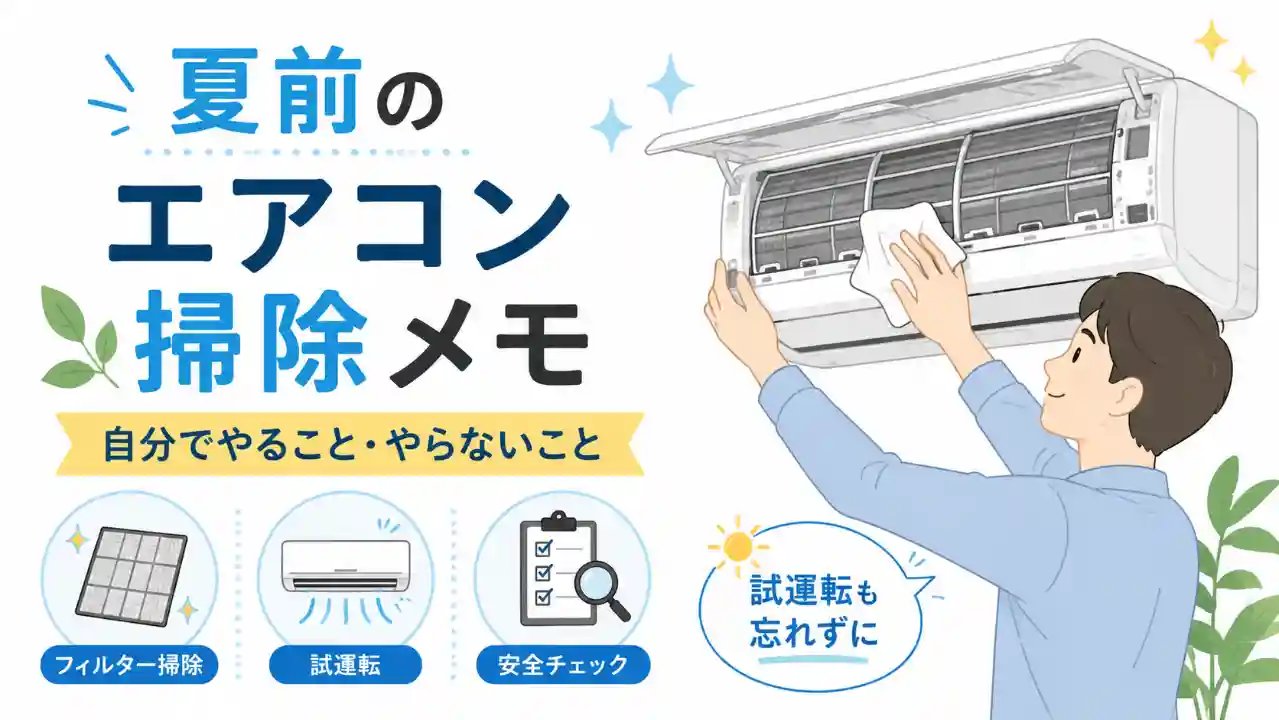夏前のエアコン掃除メモと試運転のポイントを紹介するアイキャッチ画像