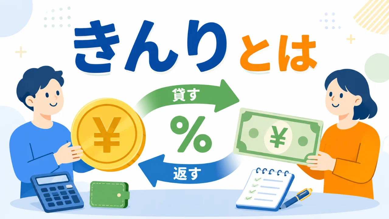 お金、矢印、パーセント記号を使って金利と利息の関係を直感的に表した横長のイラスト